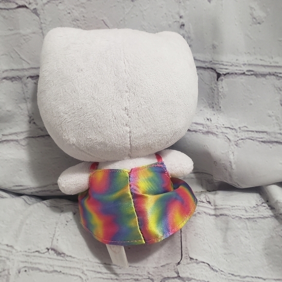 TY Sanrio Hello Kitty 6" Beanbag Plush Rainbow Tie Dye Dress Bow - Picture 5 of 8
